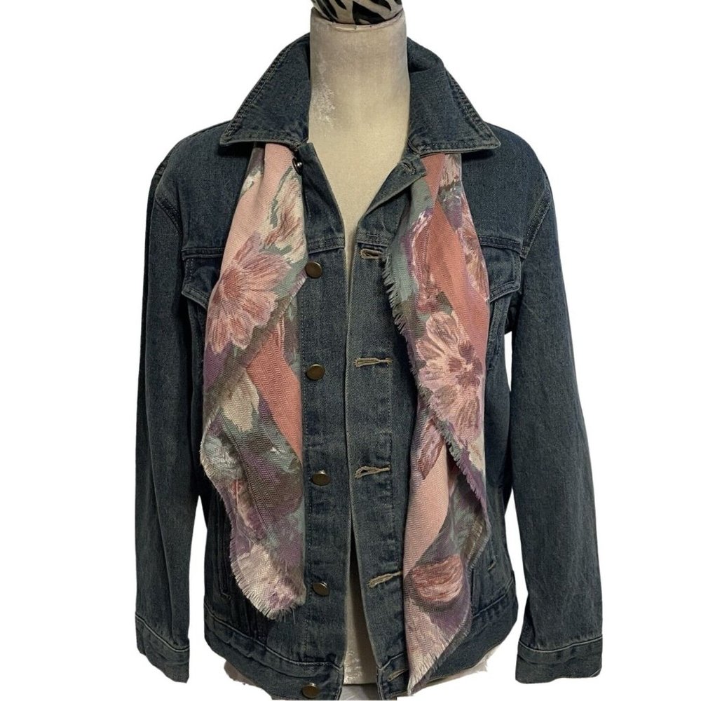 Karma Blue Jean Jacket Womens Size Extra Large  Classic Fit 100% Cotton w/ Scarf